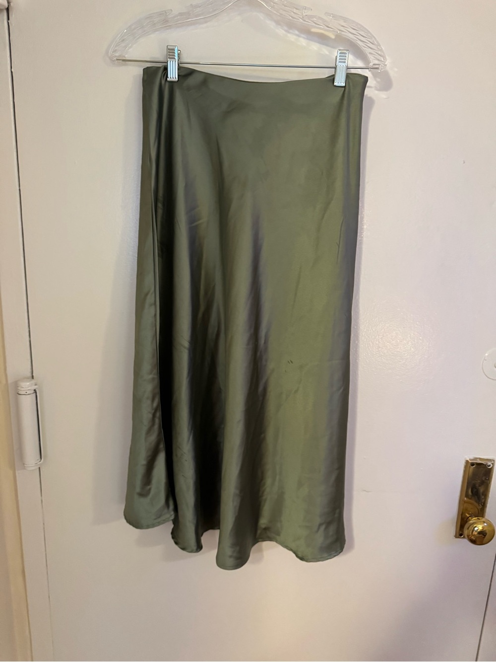 Olive Satin Midi Skirt - Women